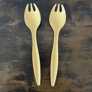 Vintage 1970s Tupperware Salad Servers Utensils 12” Fork Spoon Harvest Gold